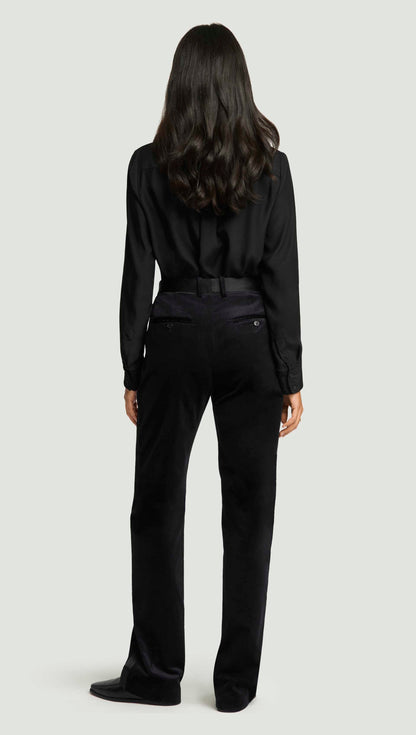 Tuxedo Trouser in Velvet w/Satin Detail | Black