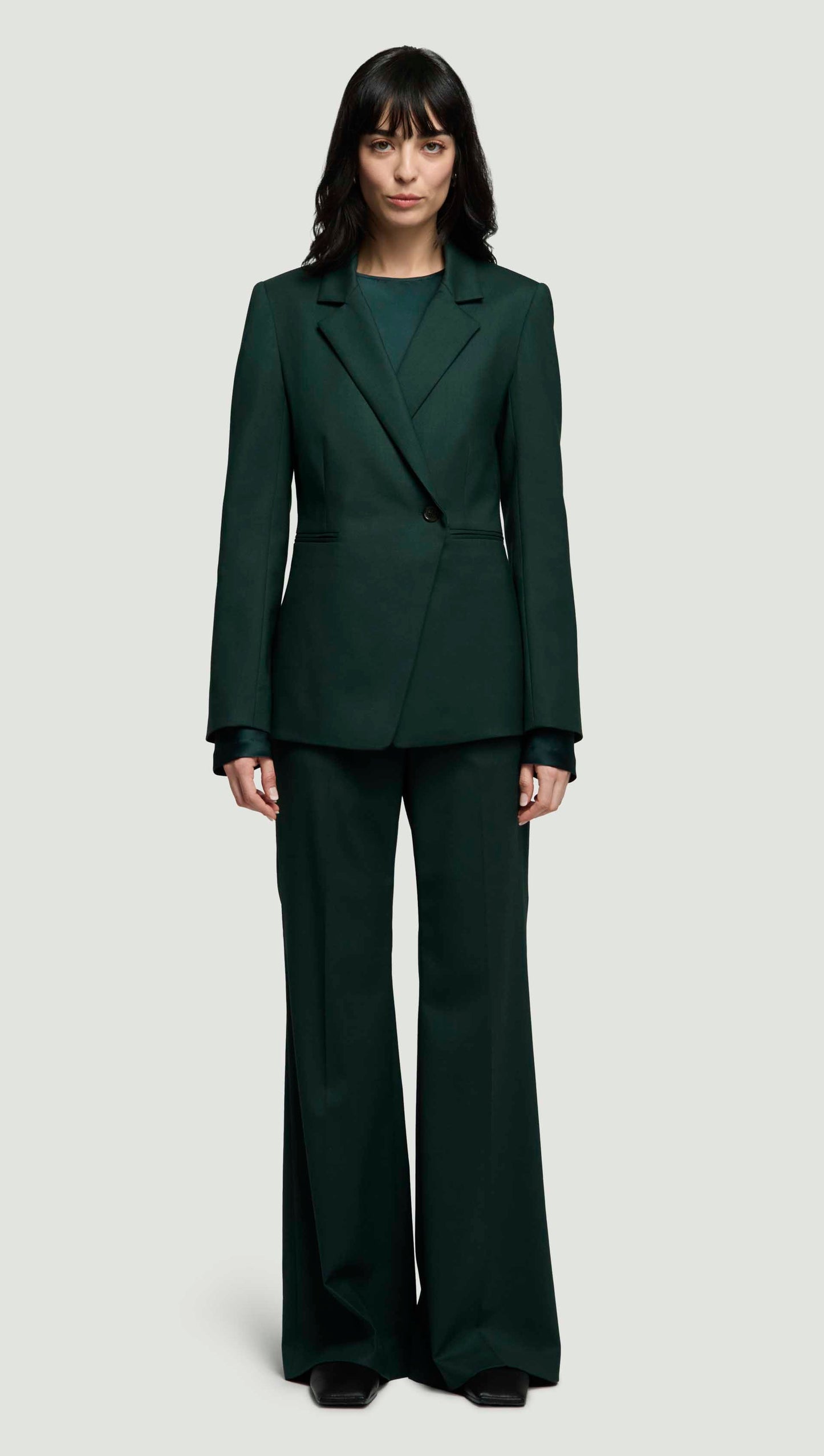 Asymmetrical Blazer in Seasonless Wool | Deep Forest