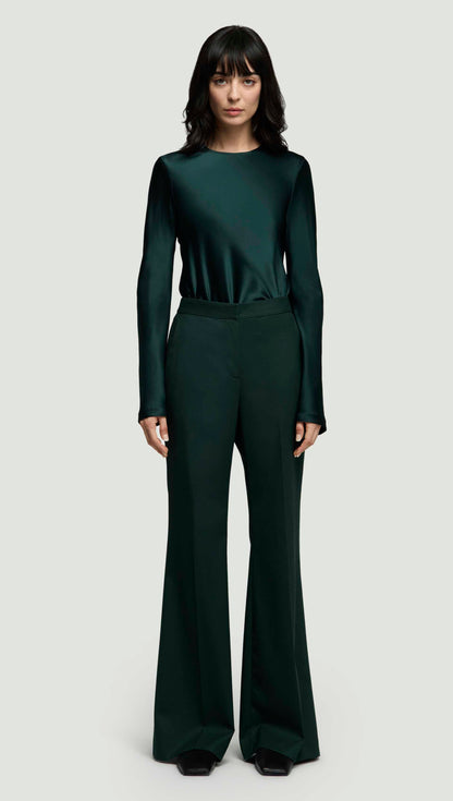 Tailored Flare Trouser in Seasonless Wool | Deep Forest