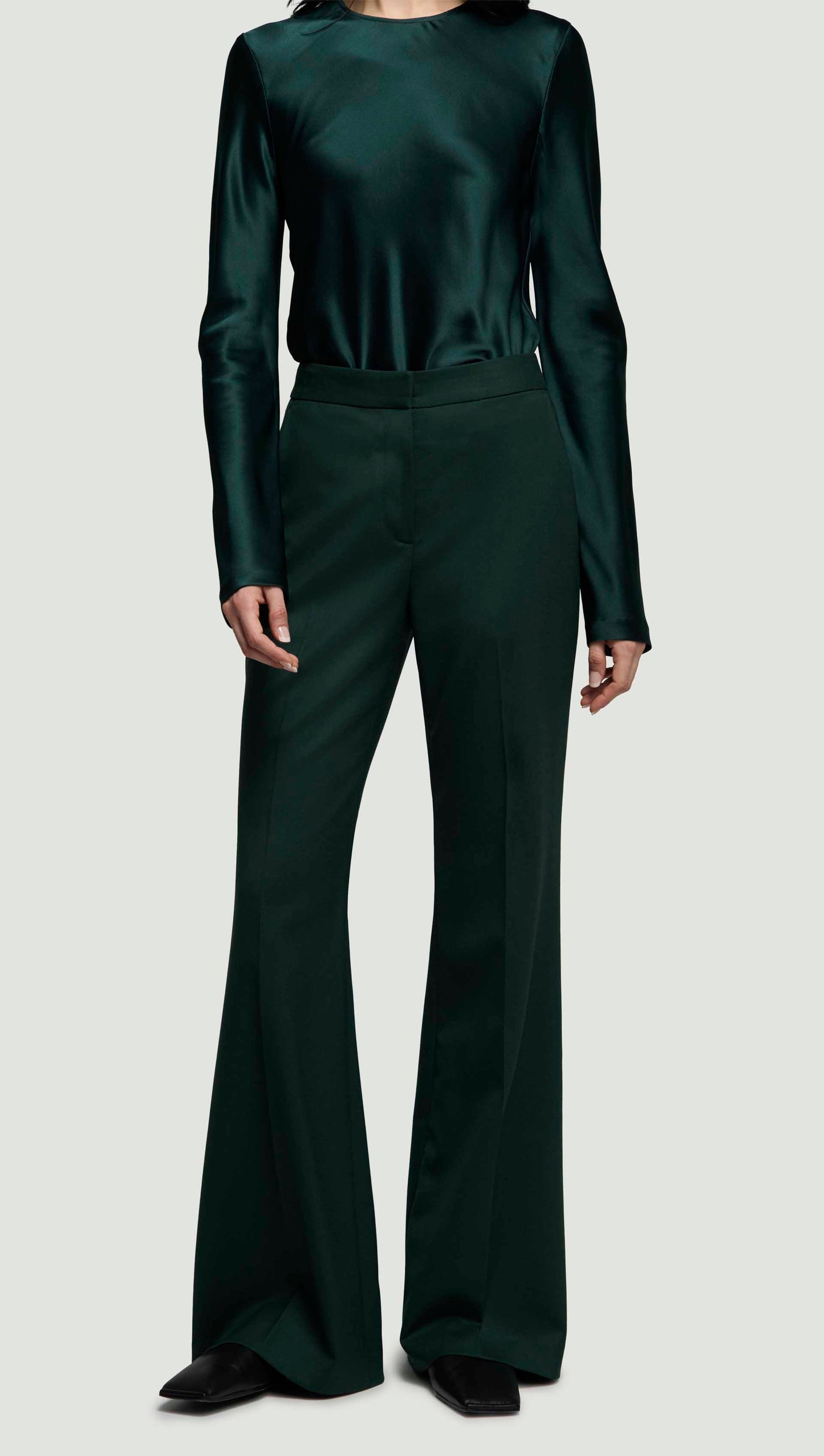 Tailored Flare Trouser in Seasonless Wool | Deep Forest