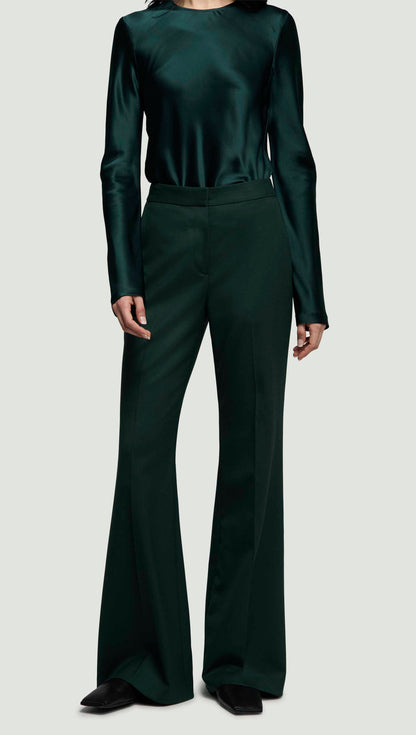 Tailored Flare Trouser in Seasonless Wool | Deep Forest