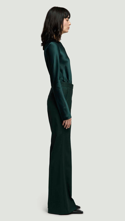 Tailored Flare Trouser in Seasonless Wool | Deep Forest