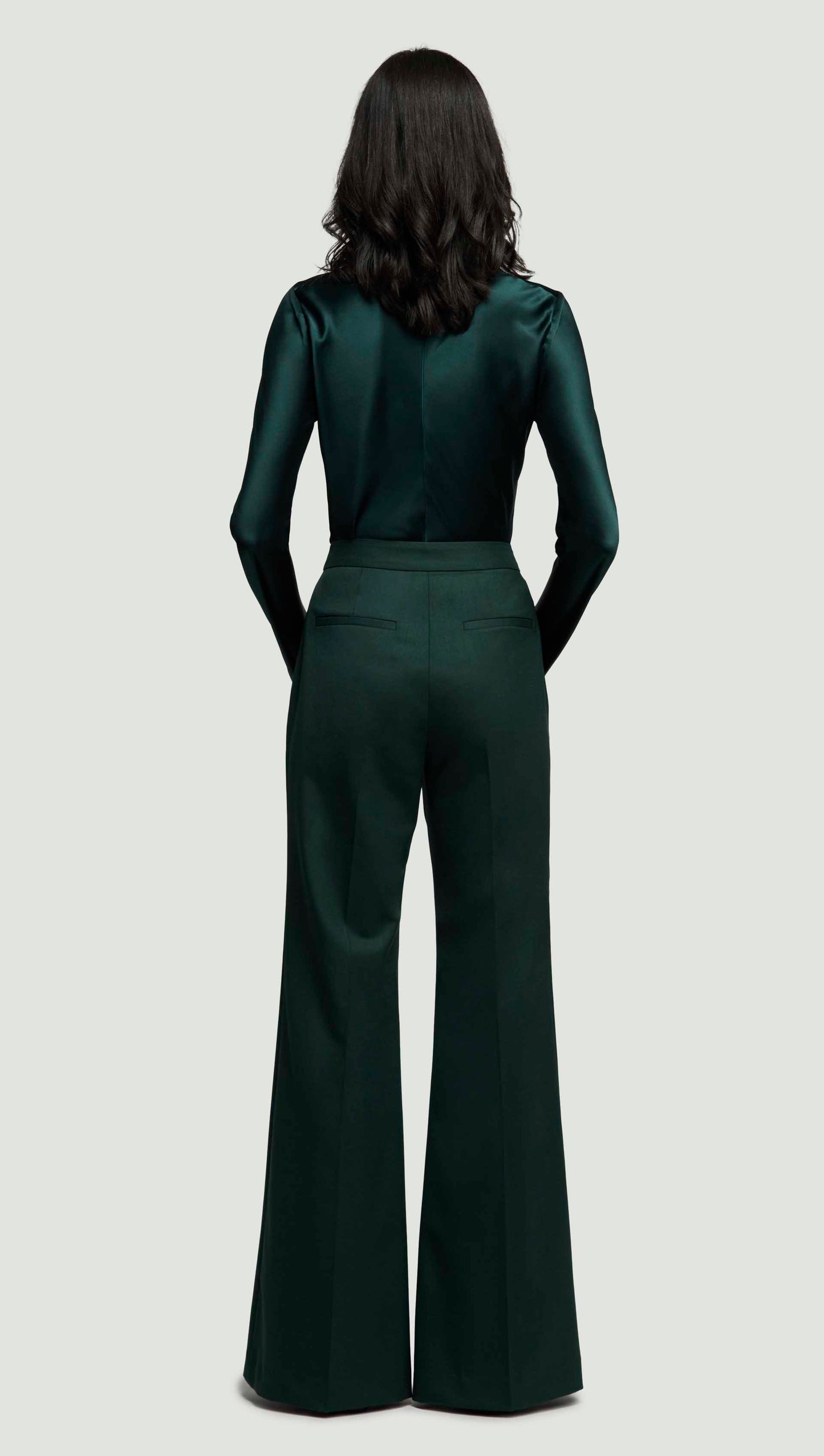 Tailored Flare Trouser in Seasonless Wool | Deep Forest