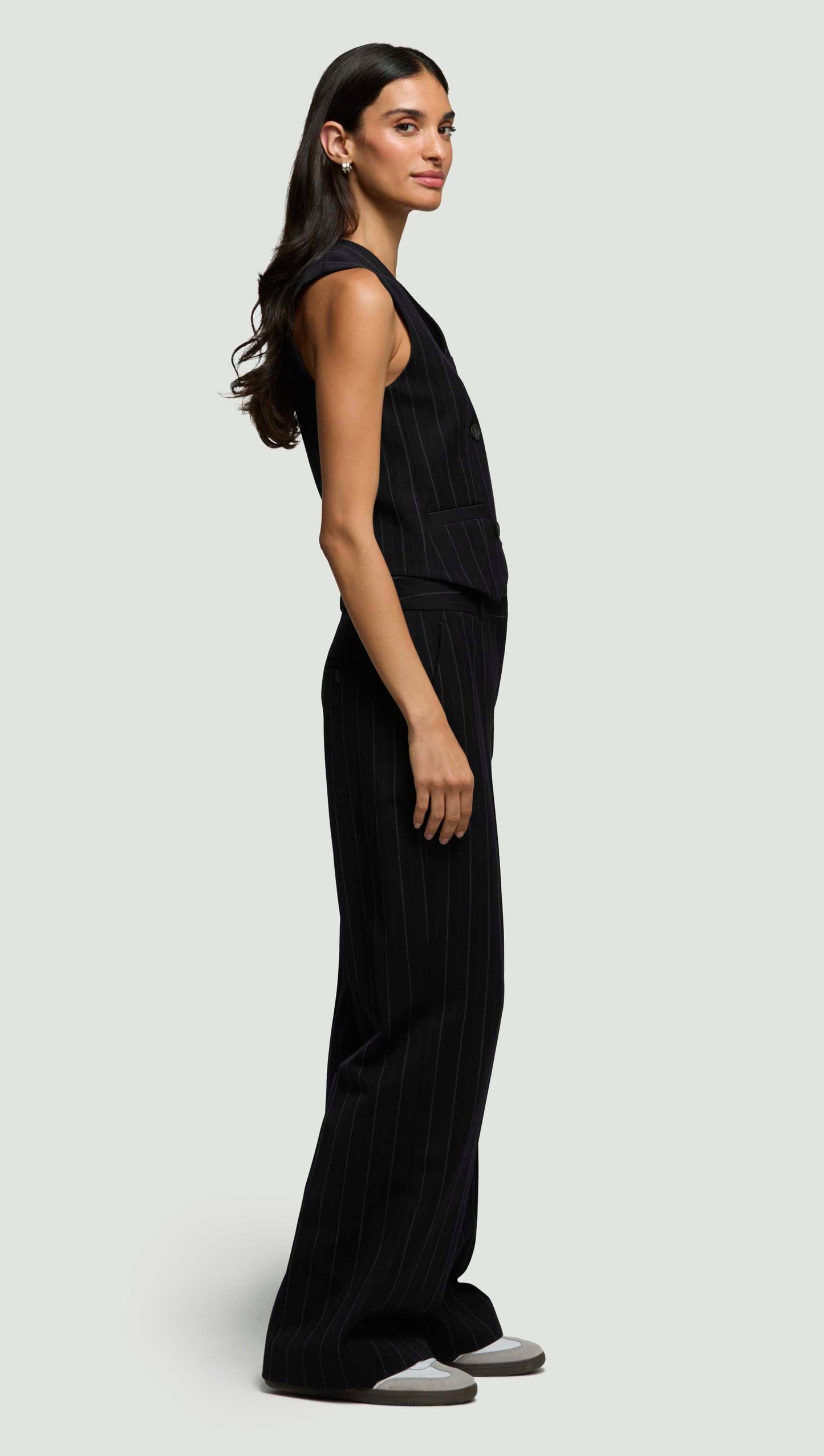 Double-Breasted Waistcoat in Stretch Wool | Herringbone Midnight Stripe