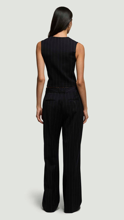 Double-Breasted Waistcoat in Stretch Wool | Herringbone Midnight Stripe