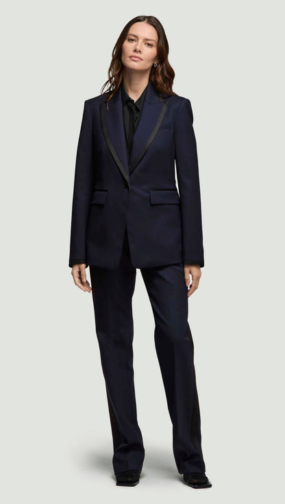 Colorblocked Sculpted Blazer in Seasonless Wool | Midnight/Black