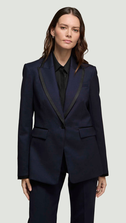 Colorblocked Sculpted Blazer in Seasonless Wool | Midnight/Black