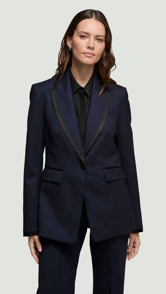 Colorblocked Sculpted Blazer in Seasonless Wool | Midnight/Black