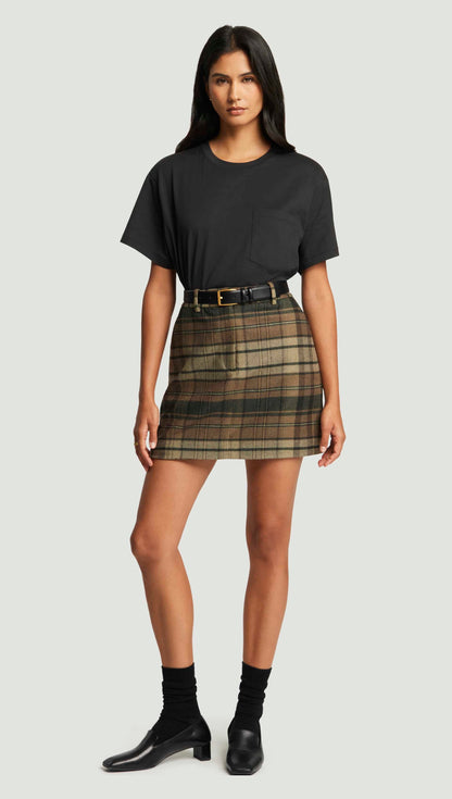 Mini Tailored Skirt in Flannel | Green Plaid