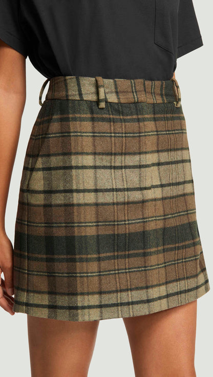 Mini Tailored Skirt in Flannel | Green Plaid