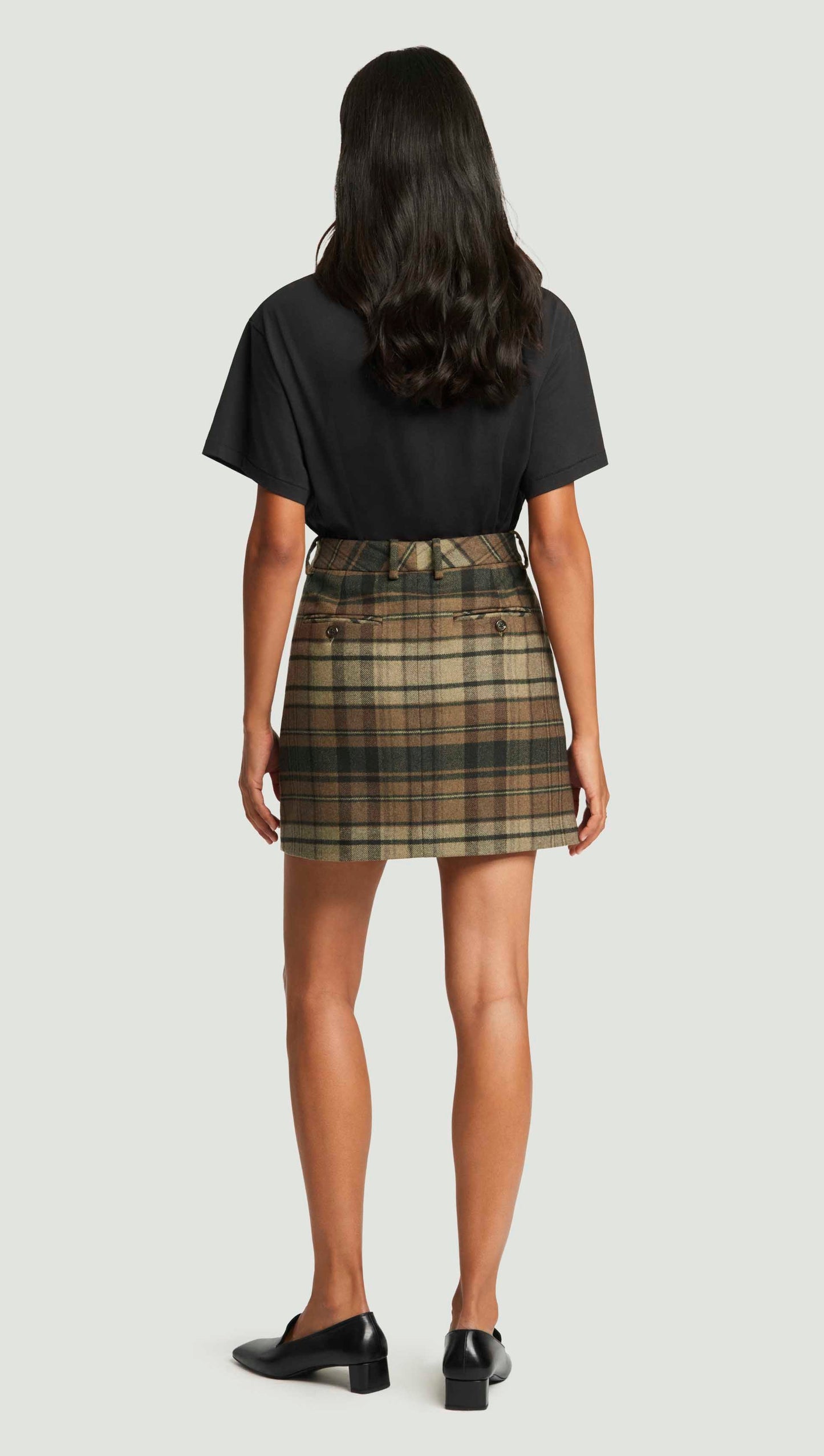 Mini Tailored Skirt in Flannel | Green Plaid