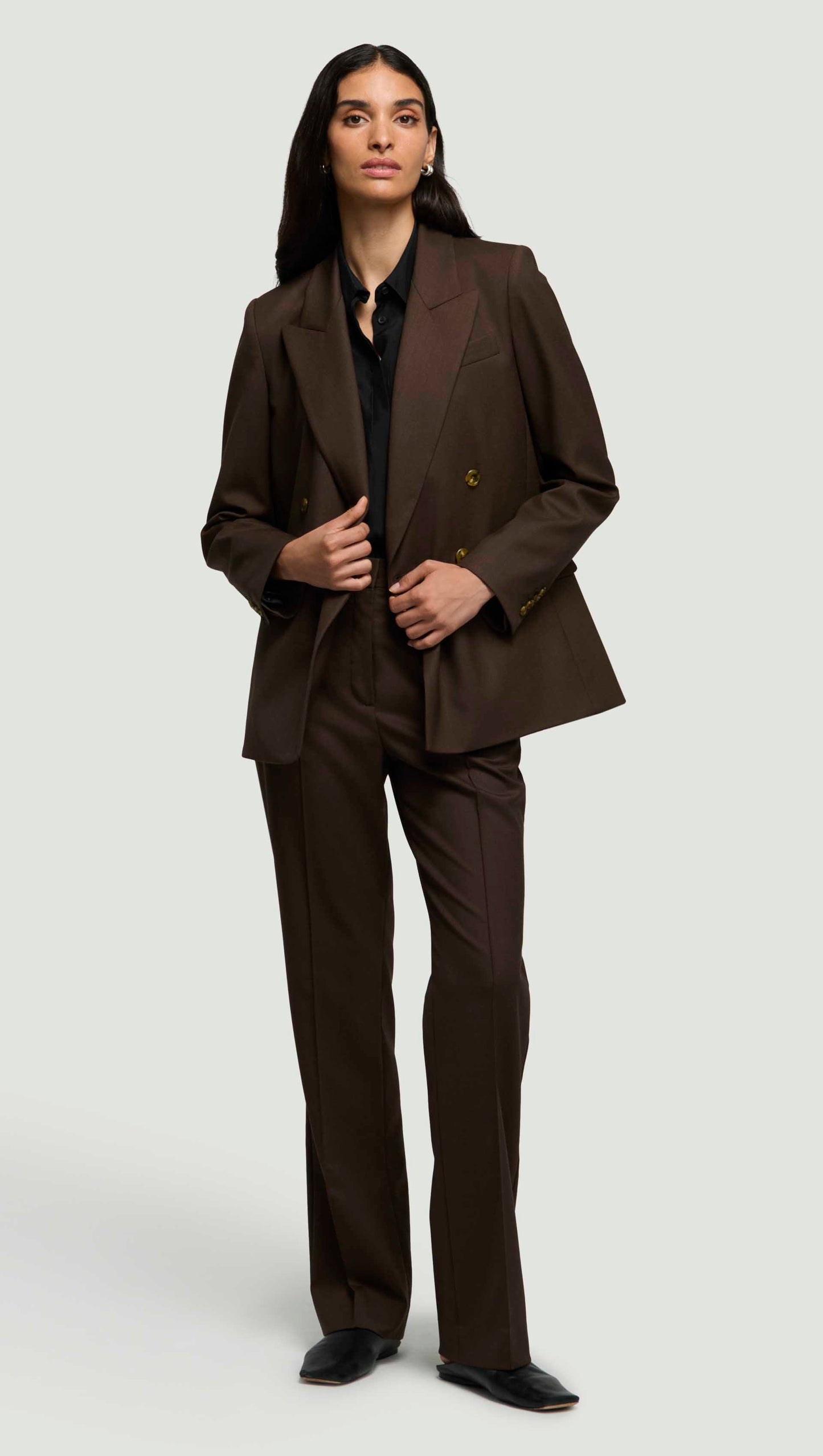 Peak Lapel Blazer in Seasonless Wool | Espresso