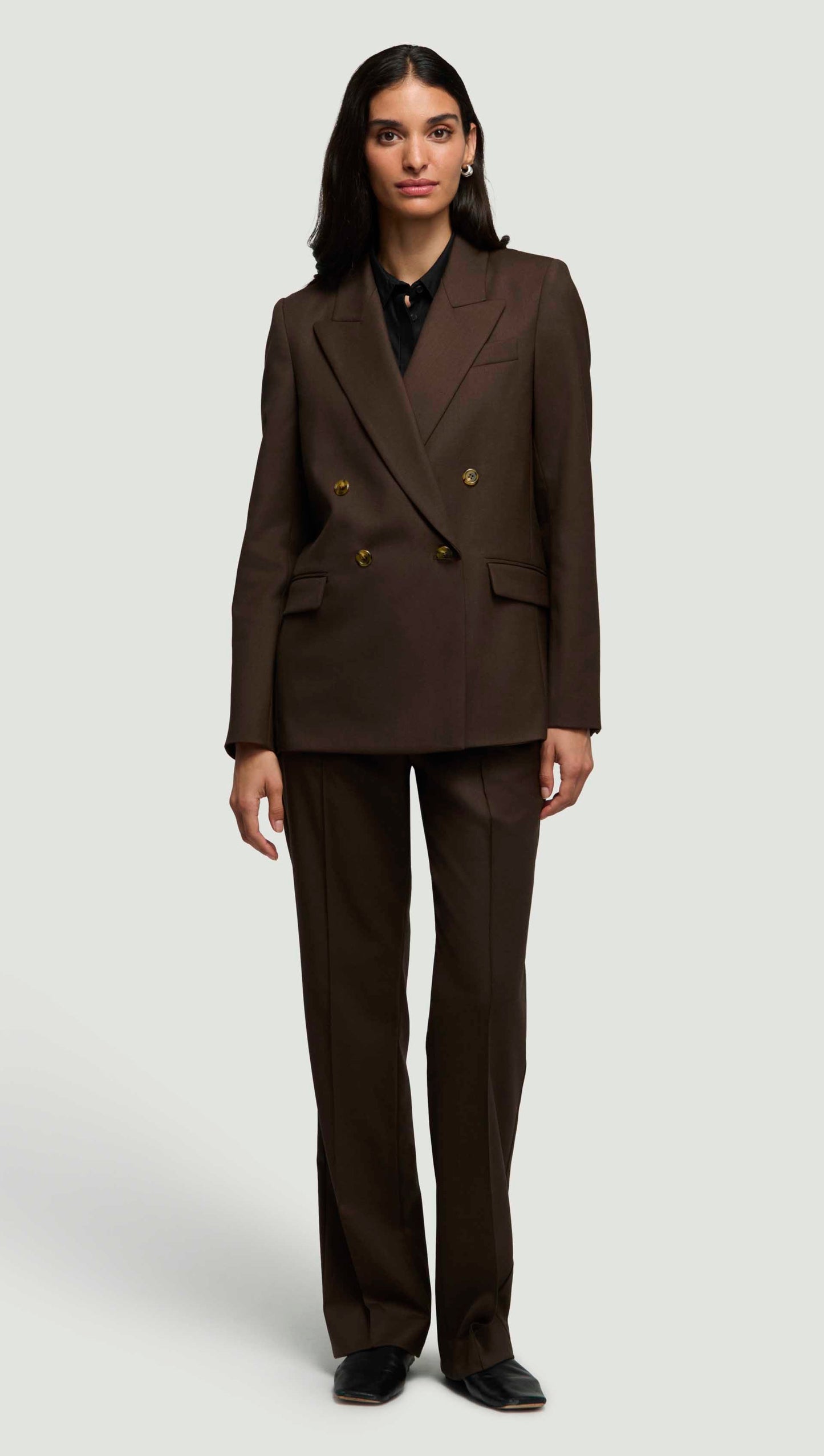 Peak Lapel Blazer in Seasonless Wool | Espresso