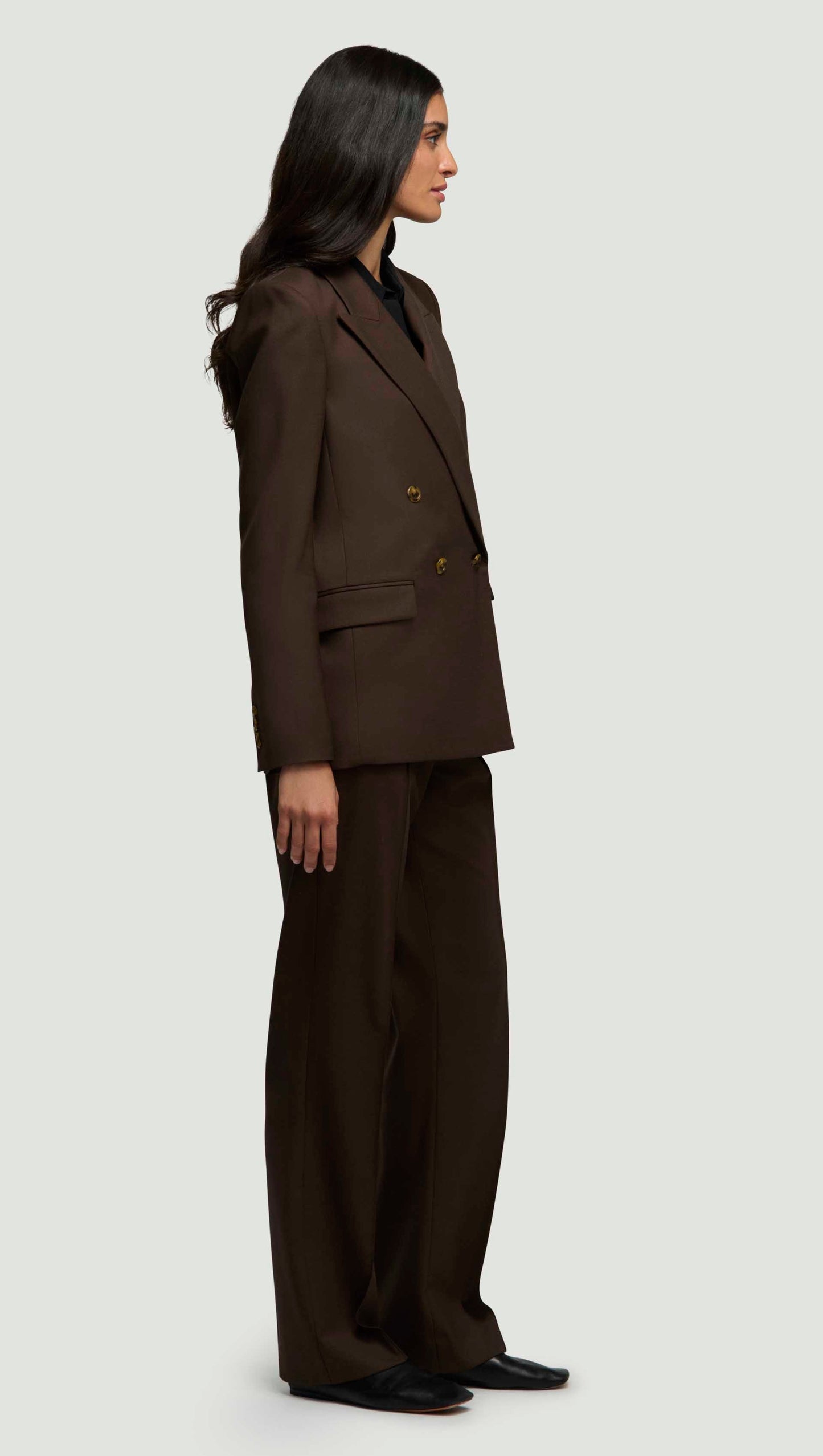 Peak Lapel Blazer in Seasonless Wool | Espresso