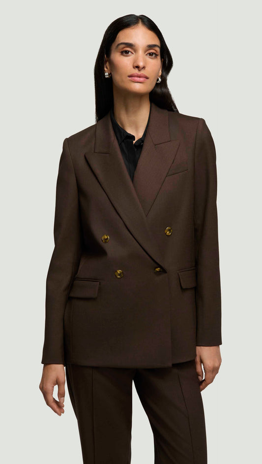 Peak Lapel Blazer in Seasonless Wool | Espresso