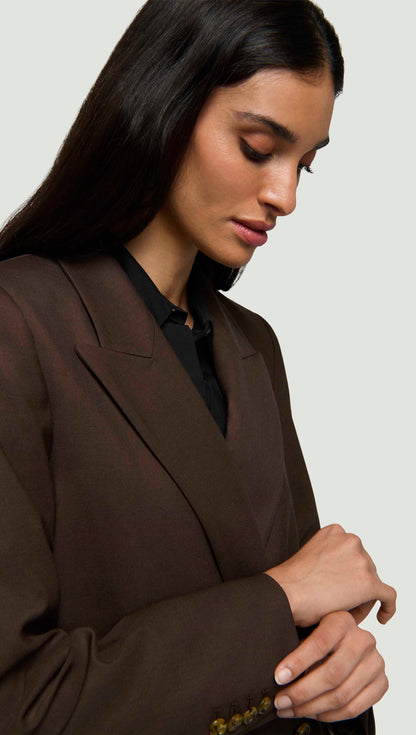 Peak Lapel Blazer in Seasonless Wool | Espresso