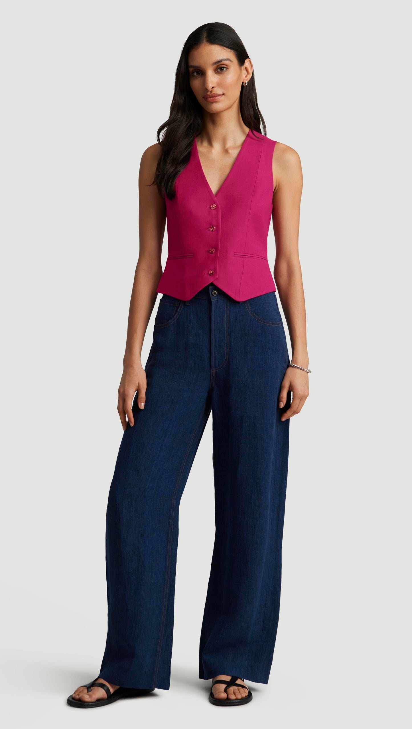 Waistcoat in Viscose Linen Twill | Fuchsia