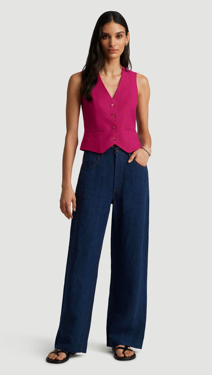Waistcoat in Viscose Linen Twill | Fuchsia