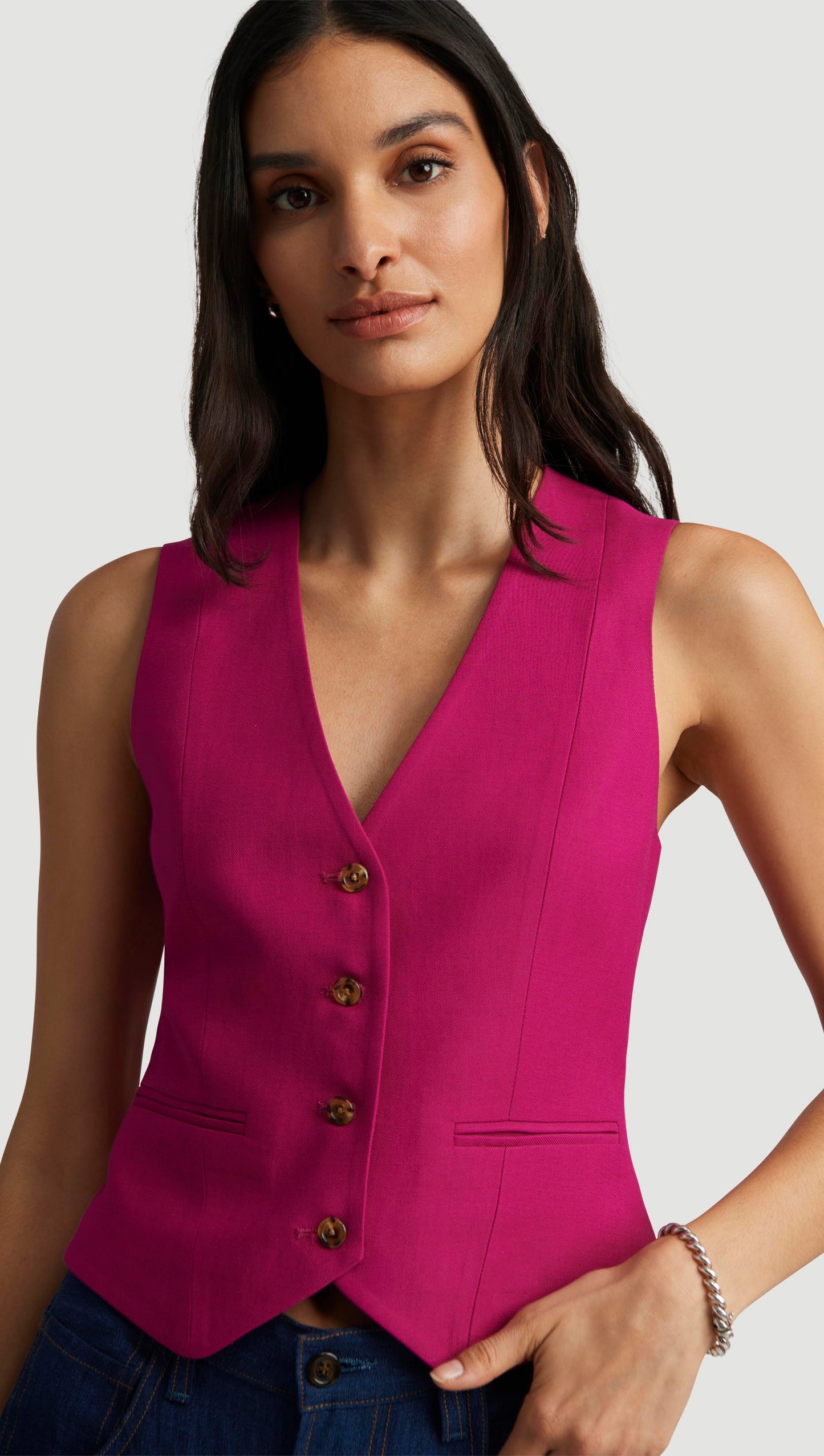 Waistcoat in Viscose Linen Twill | Fuchsia