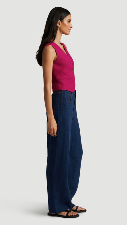 Waistcoat in Viscose Linen Twill | Fuchsia