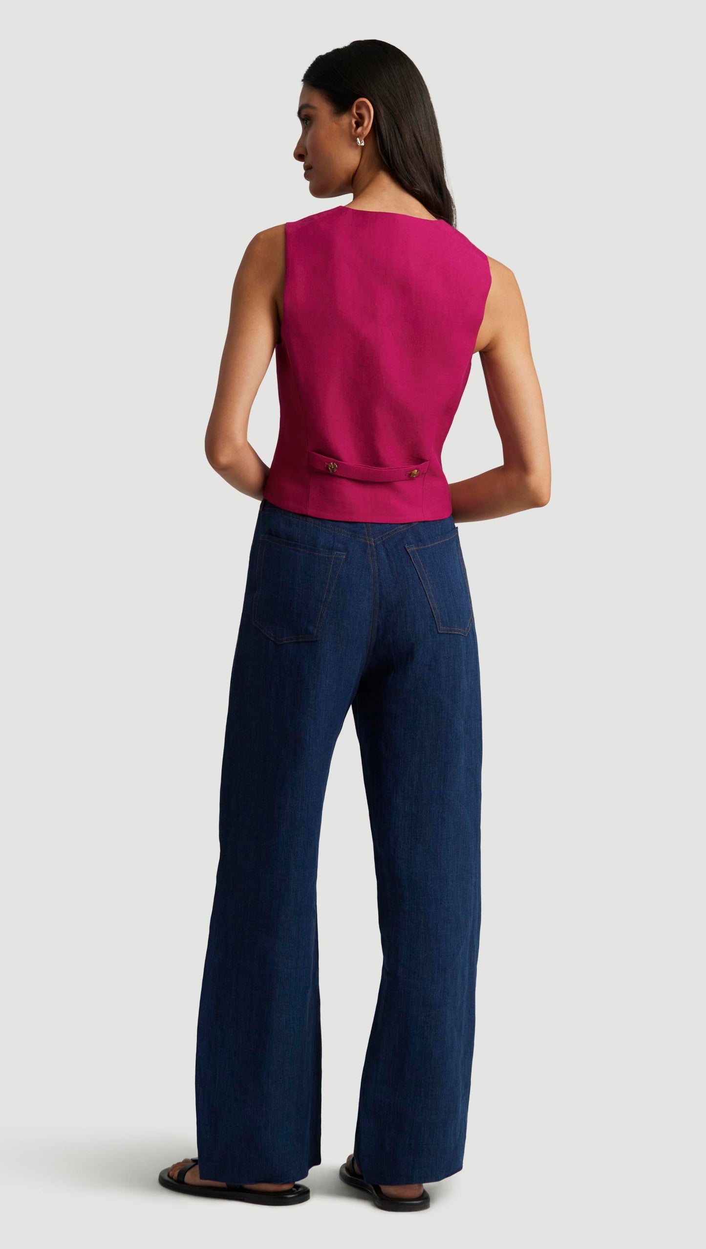 Waistcoat in Viscose Linen Twill | Fuchsia
