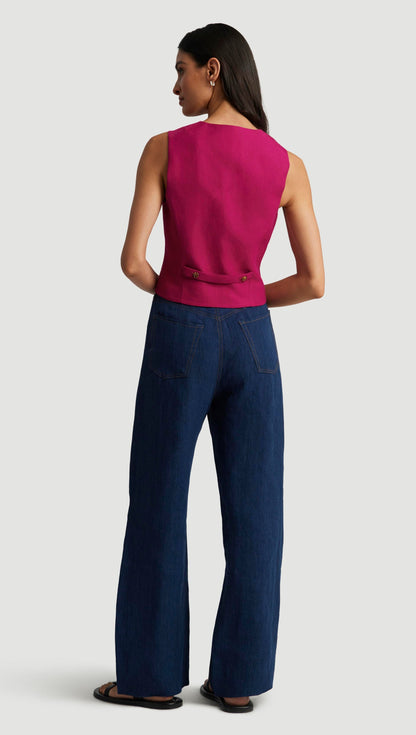 Waistcoat in Viscose Linen Twill | Fuchsia