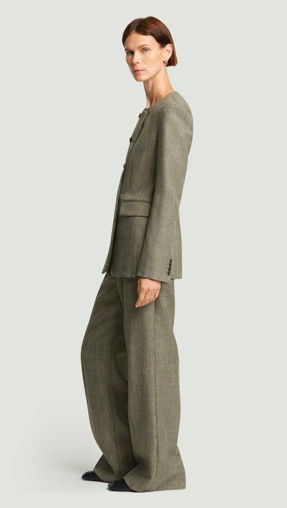 Double-Breasted Crewneck Blazer in Herringbone | Ash