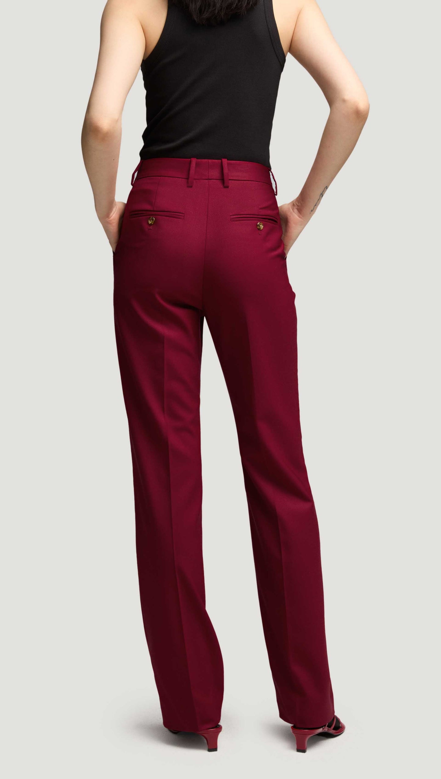 Straight Leg Trouser in Seasonless Wool | Burgundy