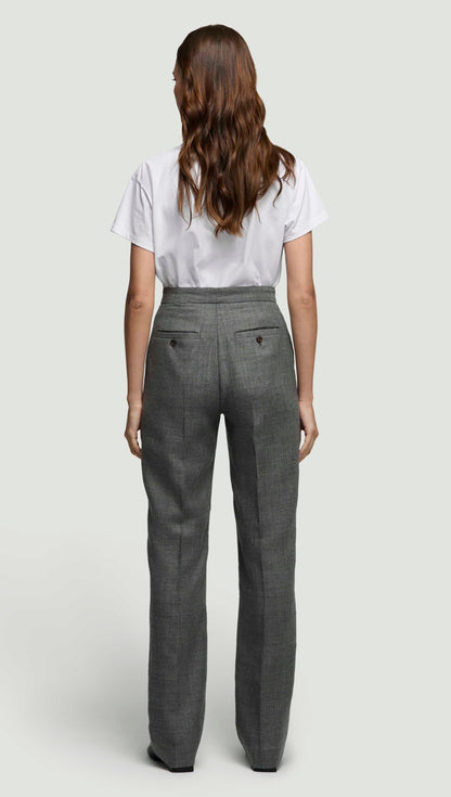 Straight Pintuck Trouser in Textured Wool Twill | Grey Melange