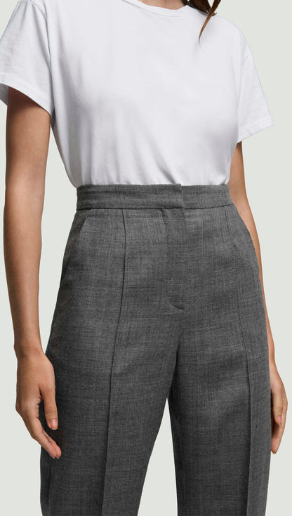 Straight Pintuck Trouser in Textured Wool Twill | Grey Melange