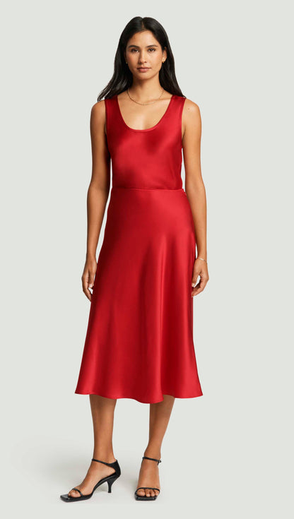 Bias Midi Skirt in Silk Charmeuse | Ruby Red