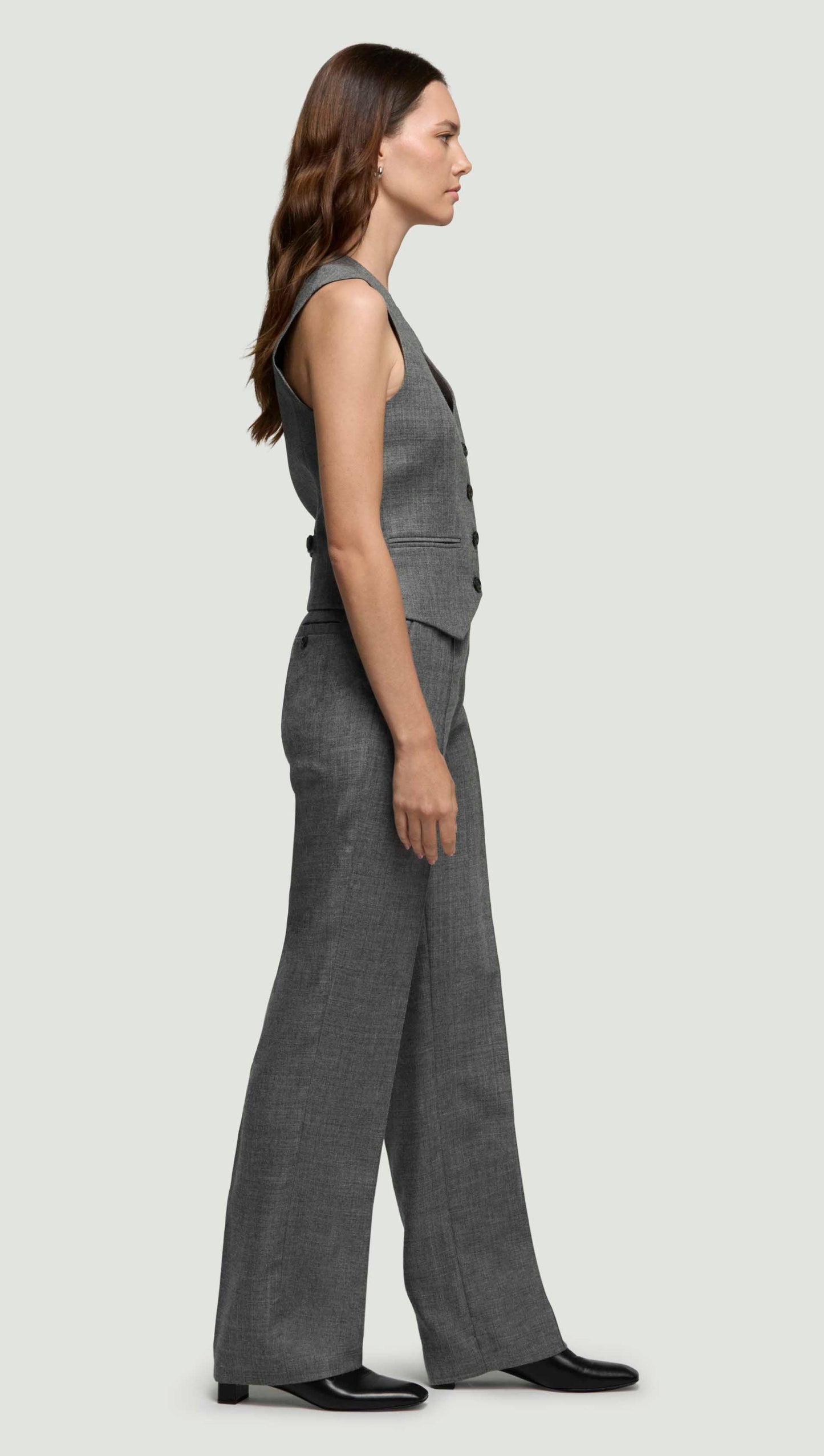 Waistcoat in Textured Wool Twill | Grey Melange