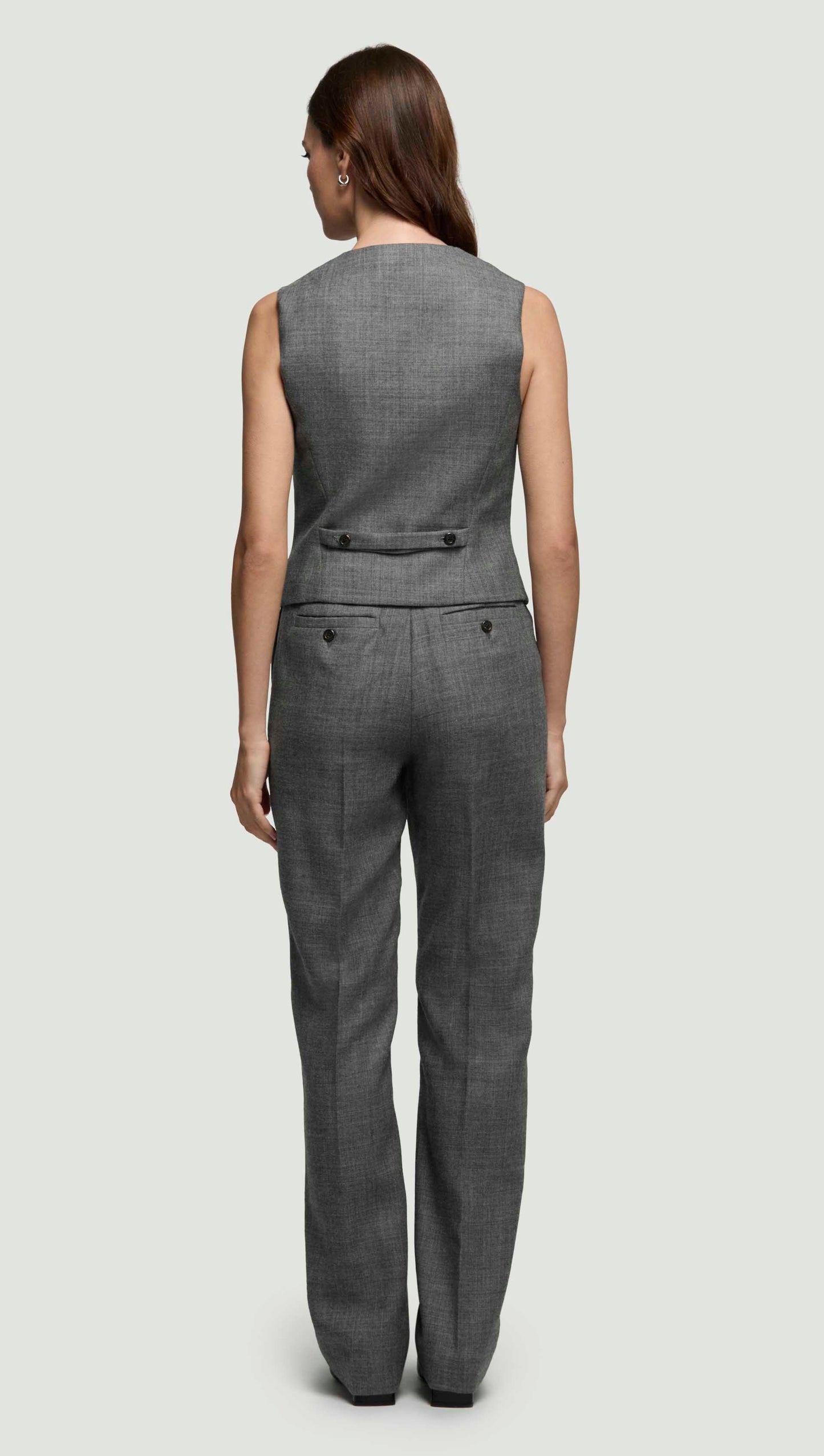 Waistcoat in Textured Wool Twill | Grey Melange