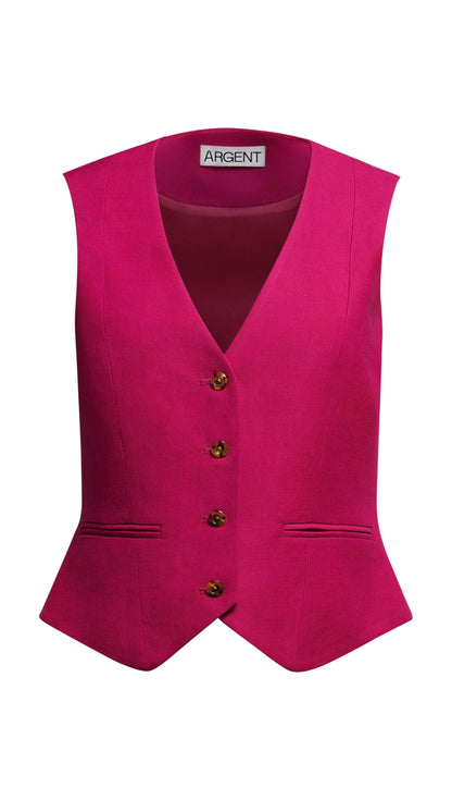 Waistcoat in Viscose Linen Twill | Fuchsia