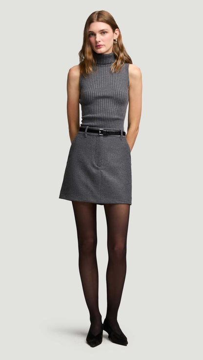 Mini Tailored Skirt in Textured Wool | Grey Melange