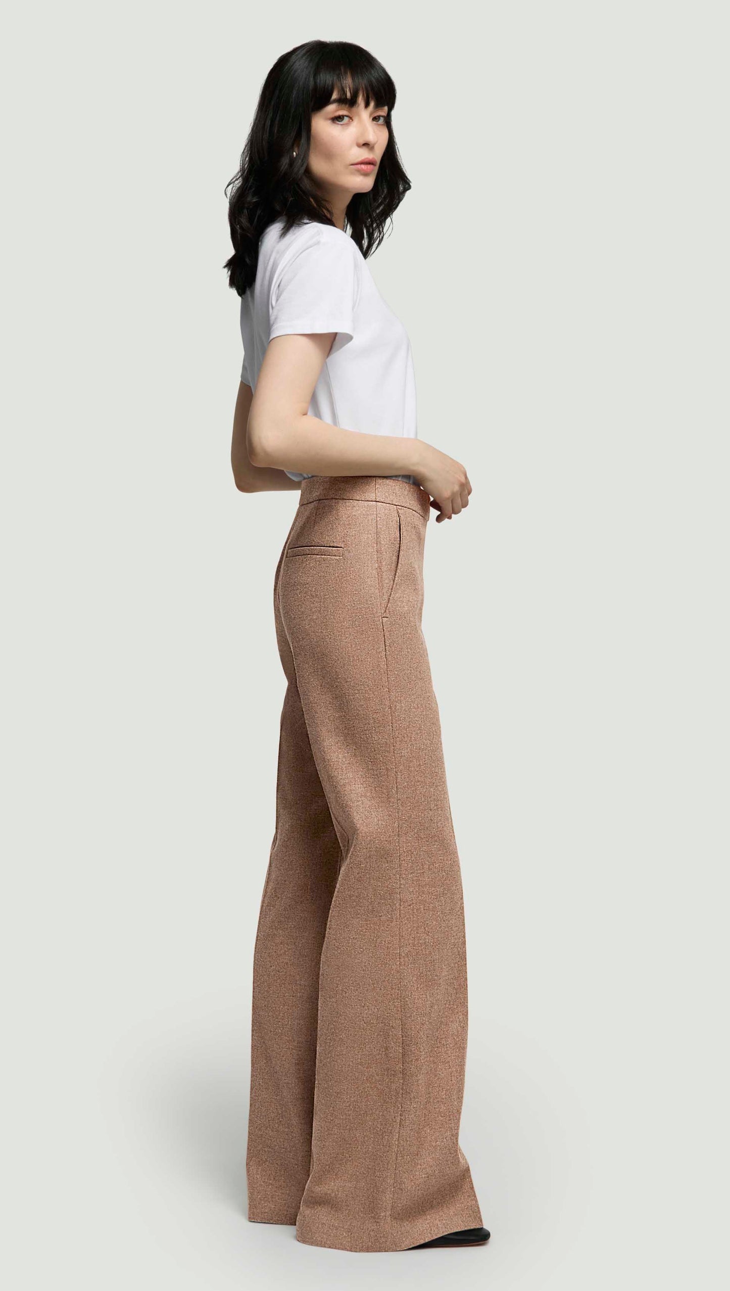 Tailored Flare Trouser in Double-Faced Wool | Oat