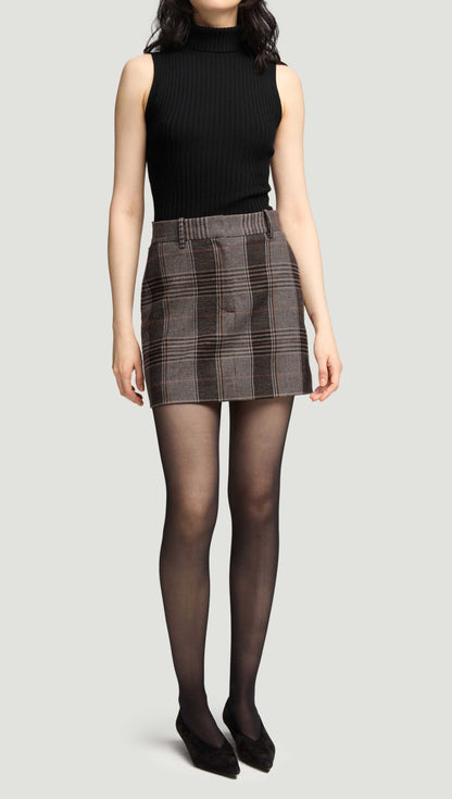 Mini Tailored Skirt in Viscose Blend | Coffee/Beige Plaid
