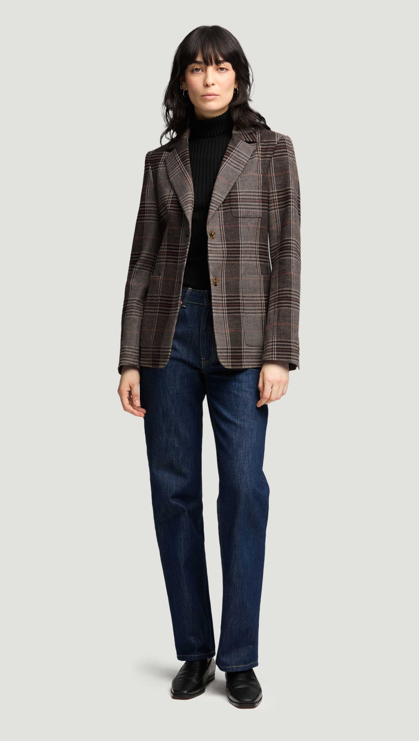 Weekend Blazer in Viscose Blend | Coffee/Beige Plaid