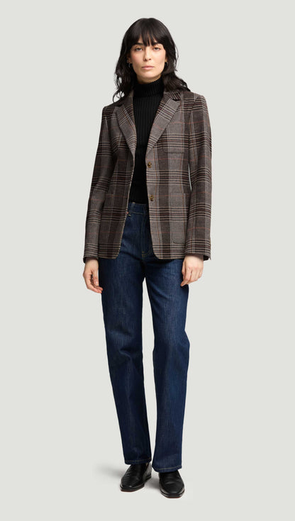 Weekend Blazer in Viscose Blend | Coffee/Beige Plaid