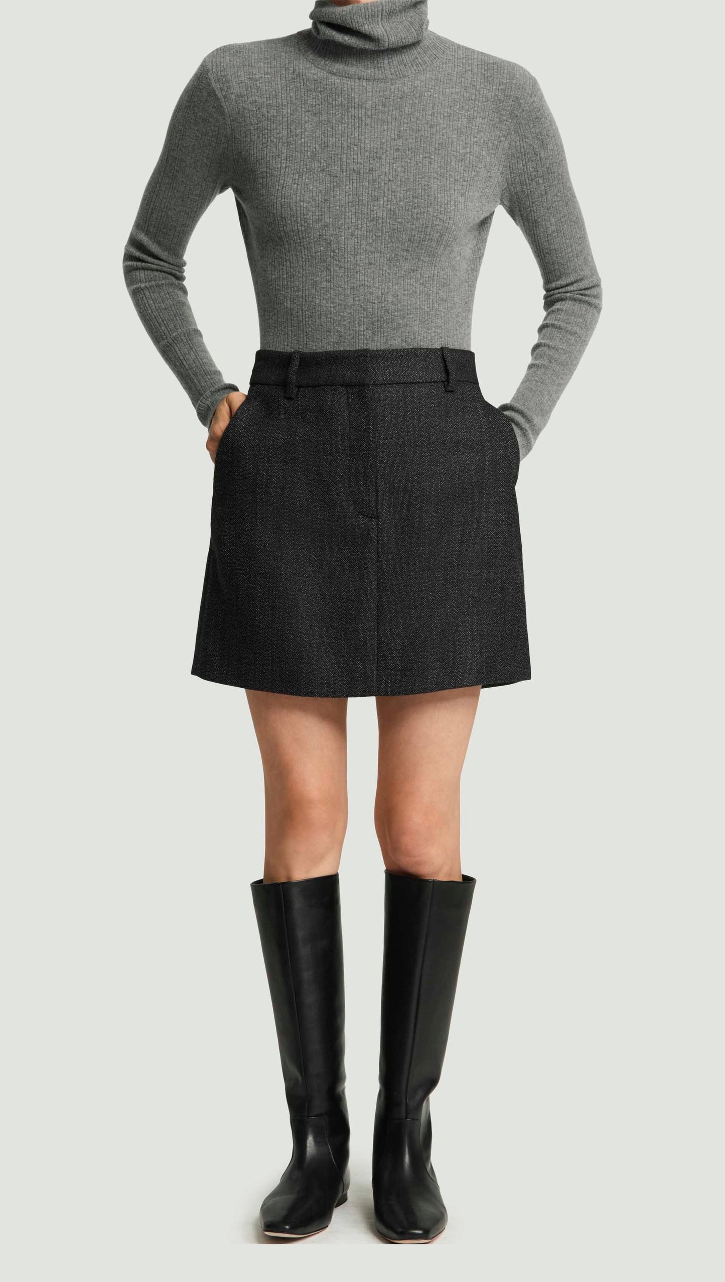 Mini Tailored Skirt in Tweed | Chocolate/Blue