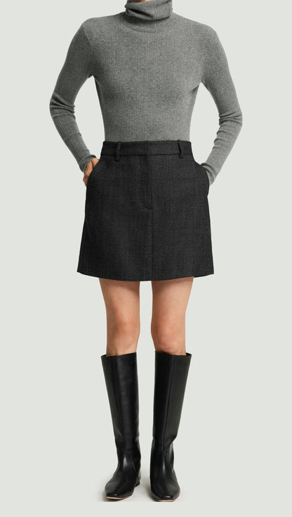 Mini Tailored Skirt in Tweed | Chocolate/Blue