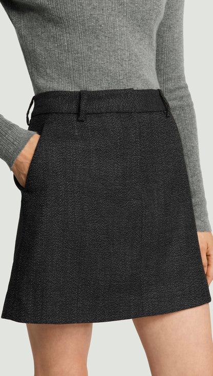 Mini Tailored Skirt in Tweed | Chocolate/Blue
