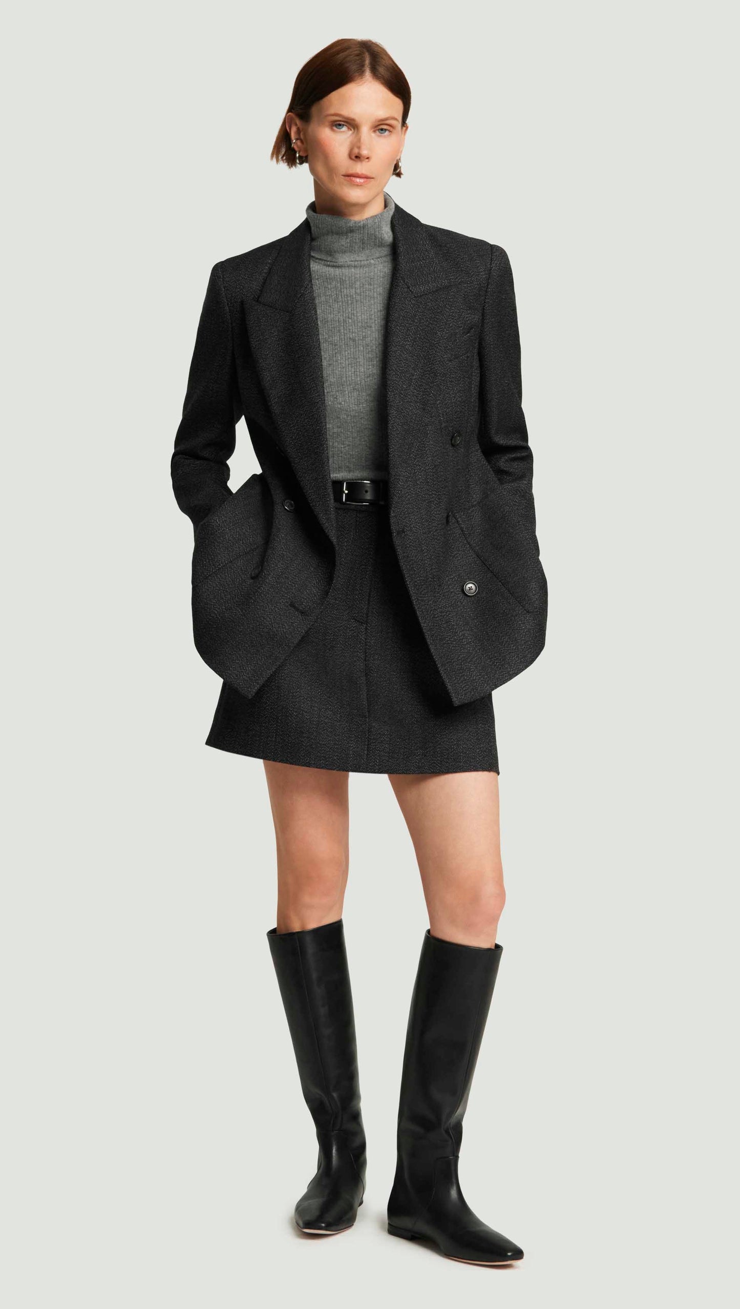 Mini Tailored Skirt in Tweed | Chocolate/Blue