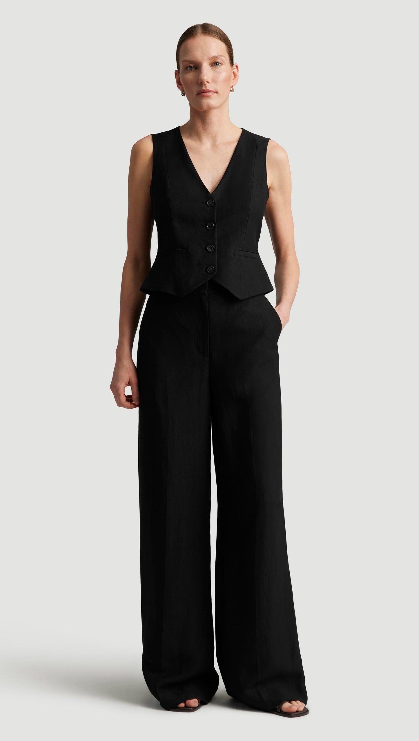Waistcoat in Viscose Linen Twill | Black