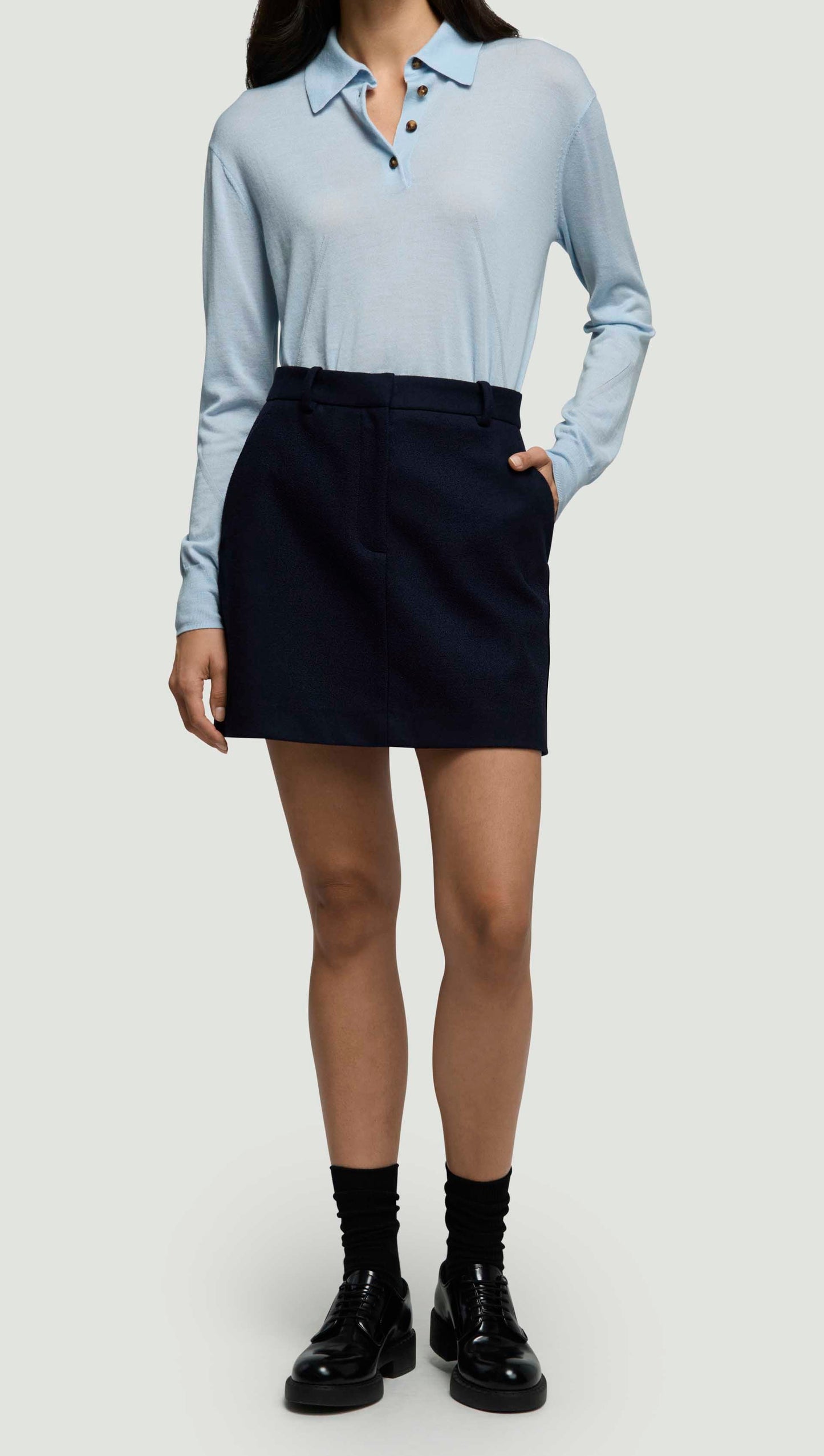 Mini Tailored Skirt in Double-Faced Wool | Navy