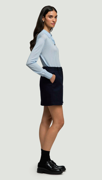 Mini Tailored Skirt in Double-Faced Wool | Navy