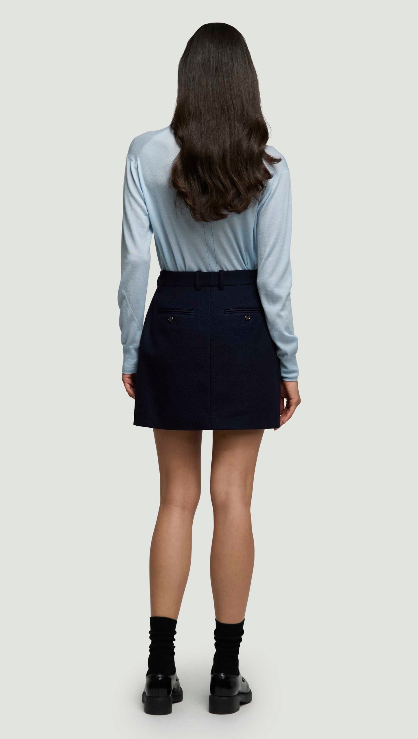 Mini Tailored Skirt in Double-Faced Wool | Navy