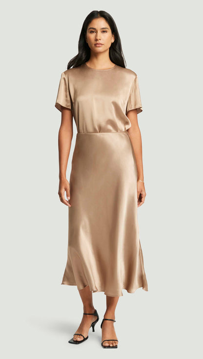 Bias Midi Skirt in Viscose Satin | Taupe