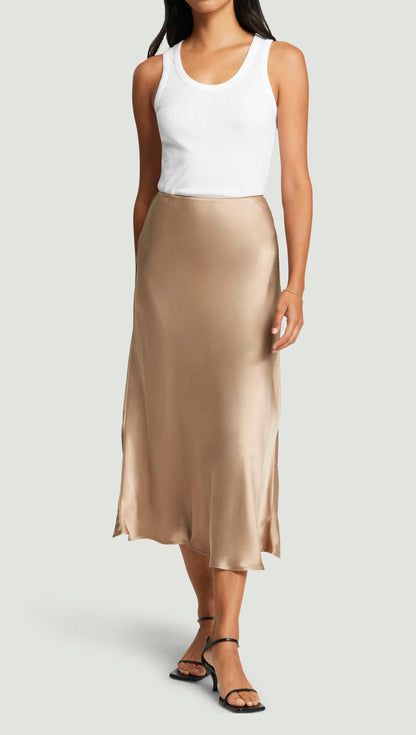 Bias Midi Skirt in Viscose Satin | Taupe