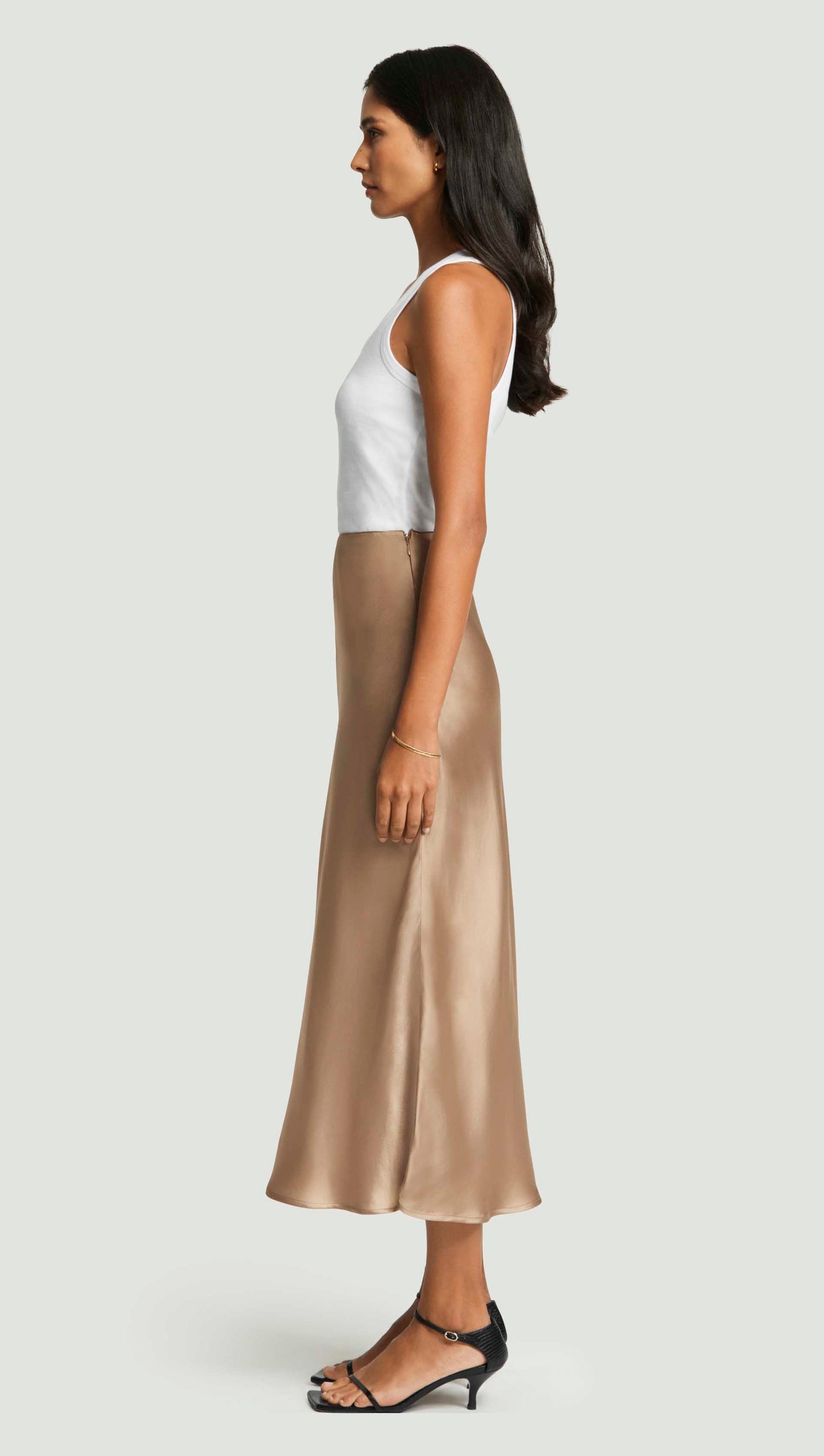 Bias Midi Skirt in Viscose Satin | Taupe